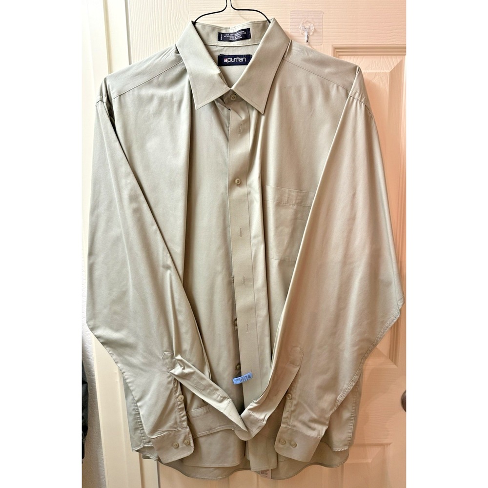 Puritan Mens XL Long Sleeve Button Up Shirt Sage Green 17-17.5 35-36
